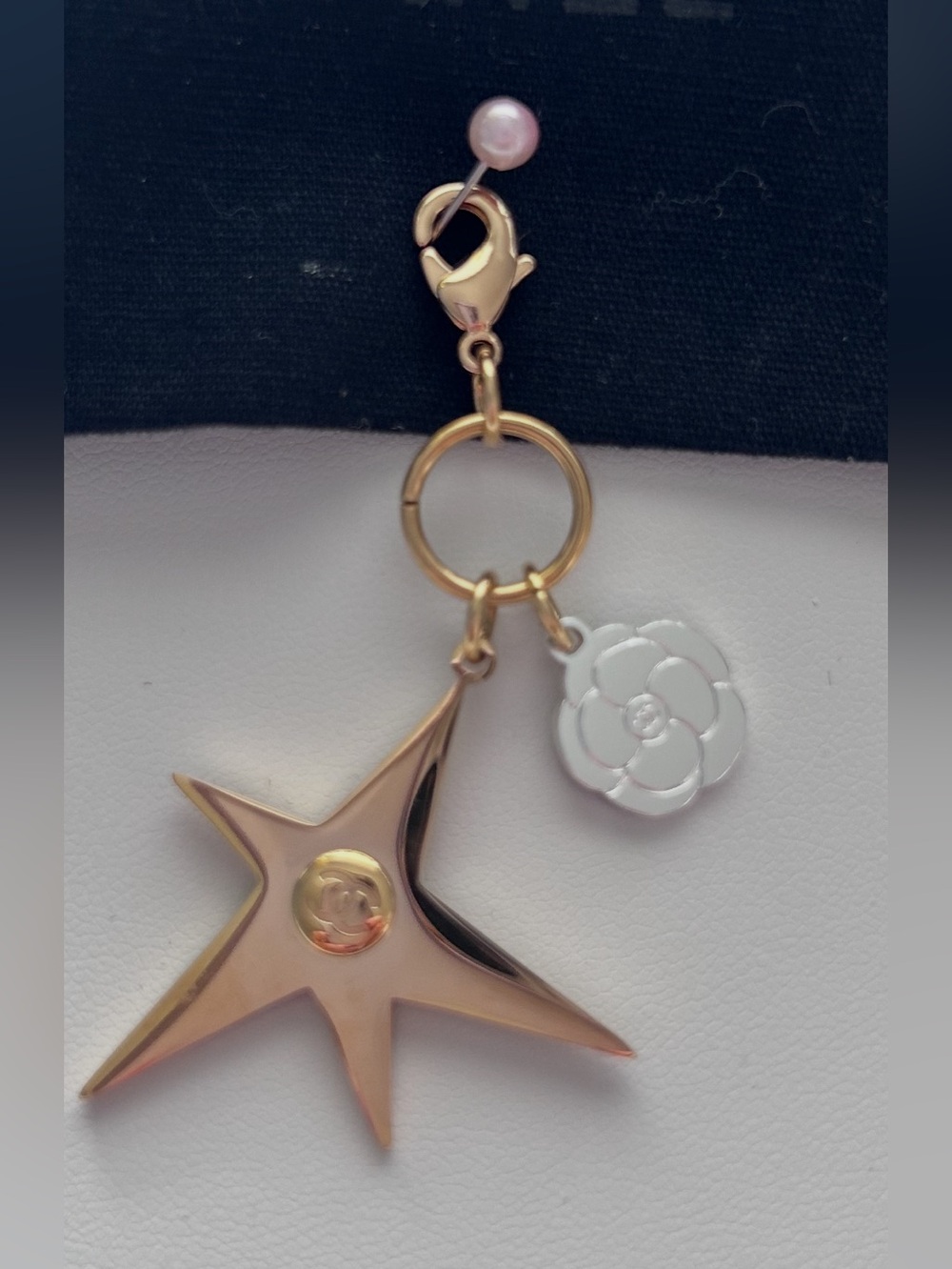 Chanel Gold Star  Camellia Flower Bag Charm /Keyring , Pouch  gift card!